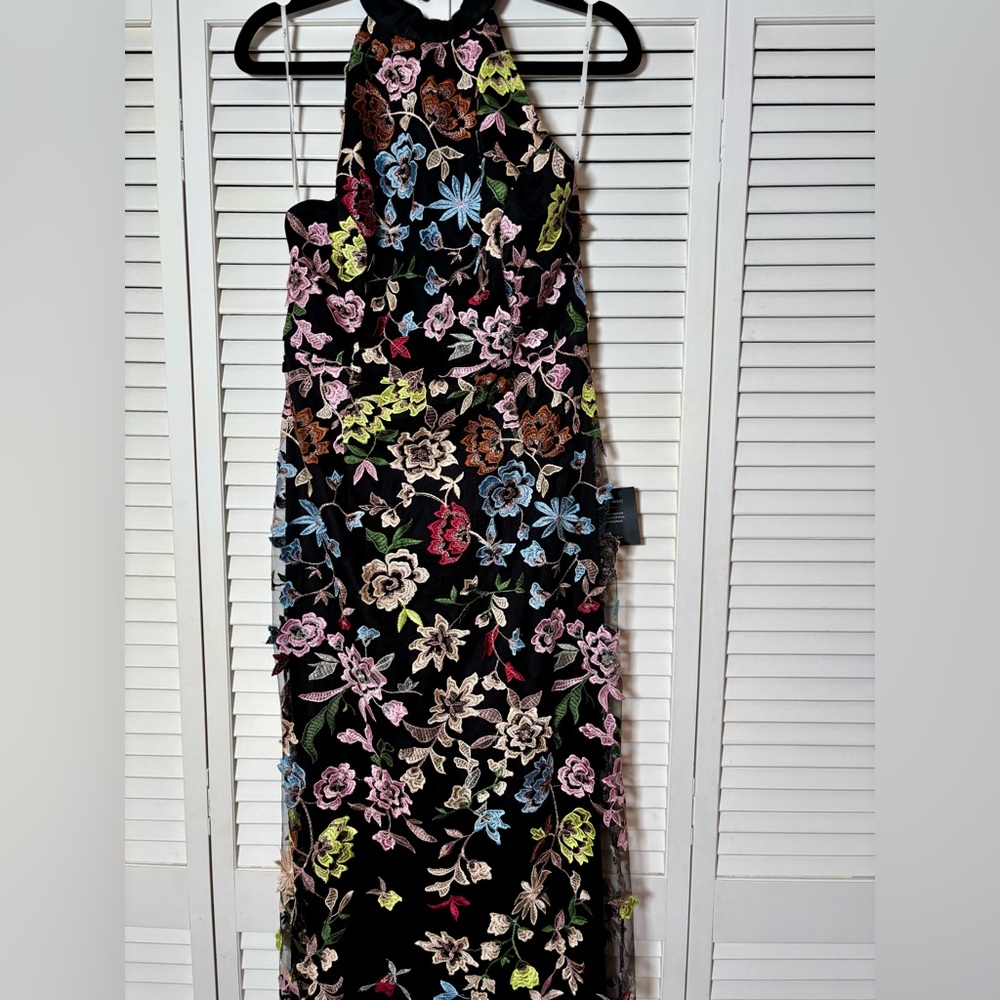 NWT Lulus Infinite Praise Black 3D Floral Embroidered Halter Maxi Dress S , L - Picture 6 of 8